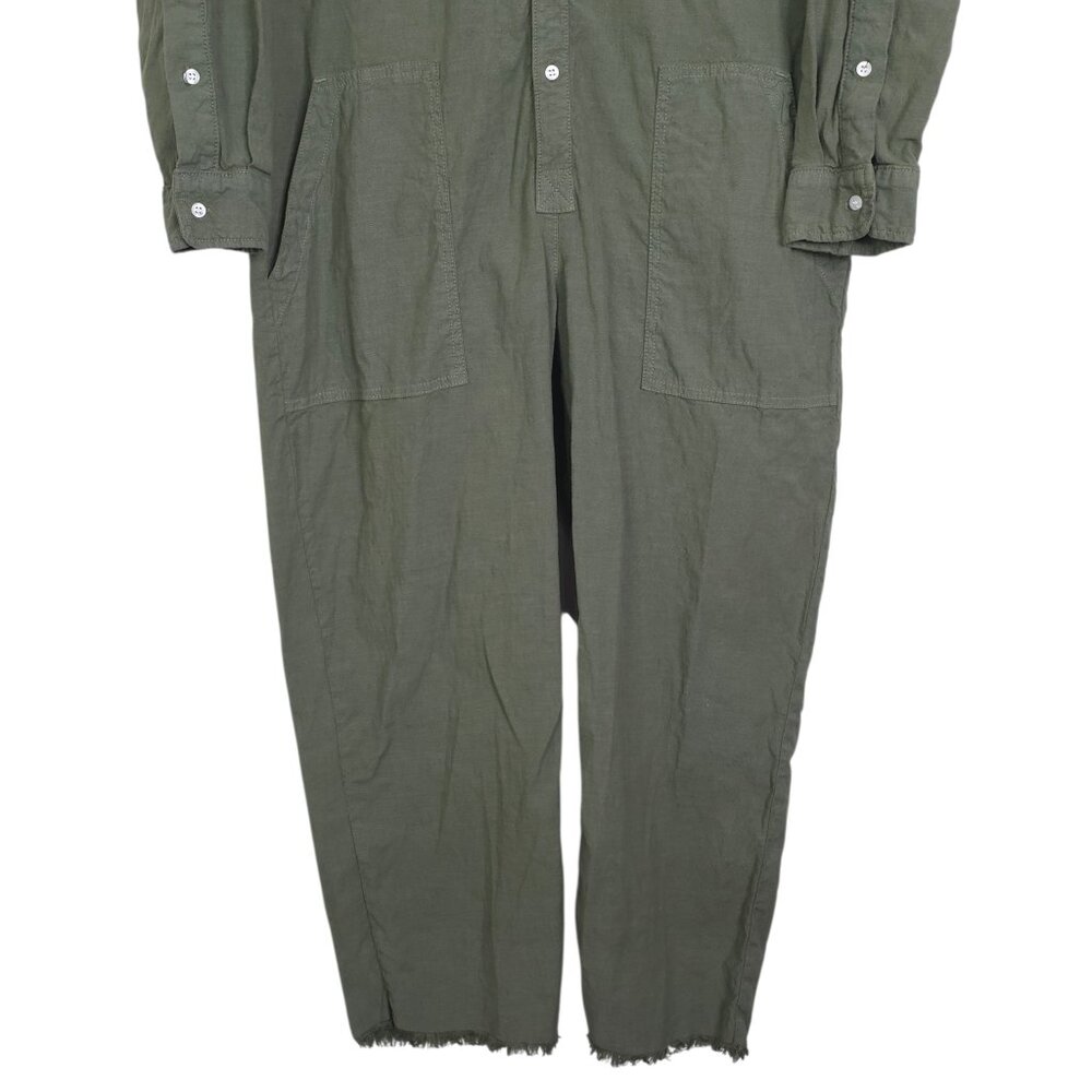 Frank & Eileen Northern Ireland Jumpsuit Army Green Italian‎ Linen Size M - Picture 6 of 11